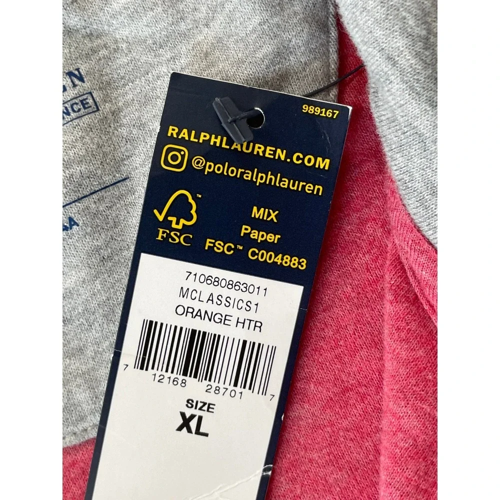 Polo Ralph Lauren Mens XL Pullover Orange Heather Performance Quarter Zip Salmon